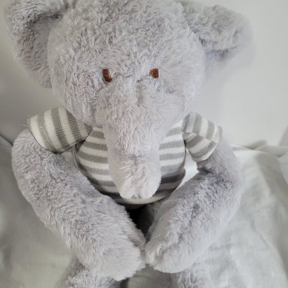 PLUSH Gray Elephant White & Gray Stripe Sweater Stuffed Animal 18" KELLYTOY USA - Picture 8 of 8